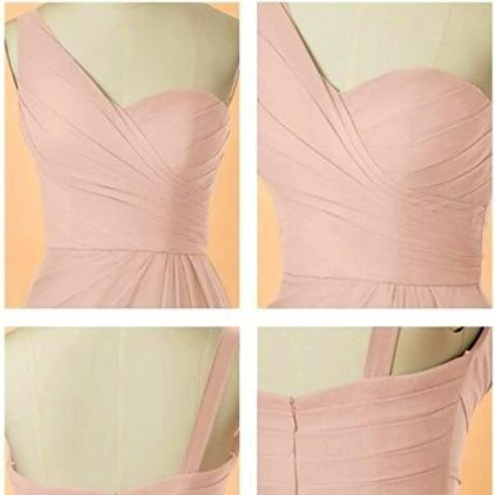 AW Bridal Soft Pink Long Formal One Shoulder Gown Bridesmaid Prom Cocktail Dress